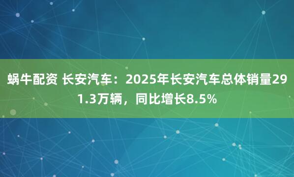 蜗牛配资 长安汽车:2025年长安汽车总体销量291.3万辆,同比增长8.5%