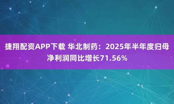 捷翔配资APP下载 华北制药：2025年半年度归母净利润同比增长71.56%